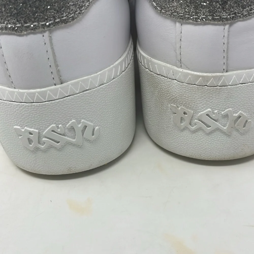 ASH White Leather Silver Glitter Platform Lace-Up Sneakers Size 8.5